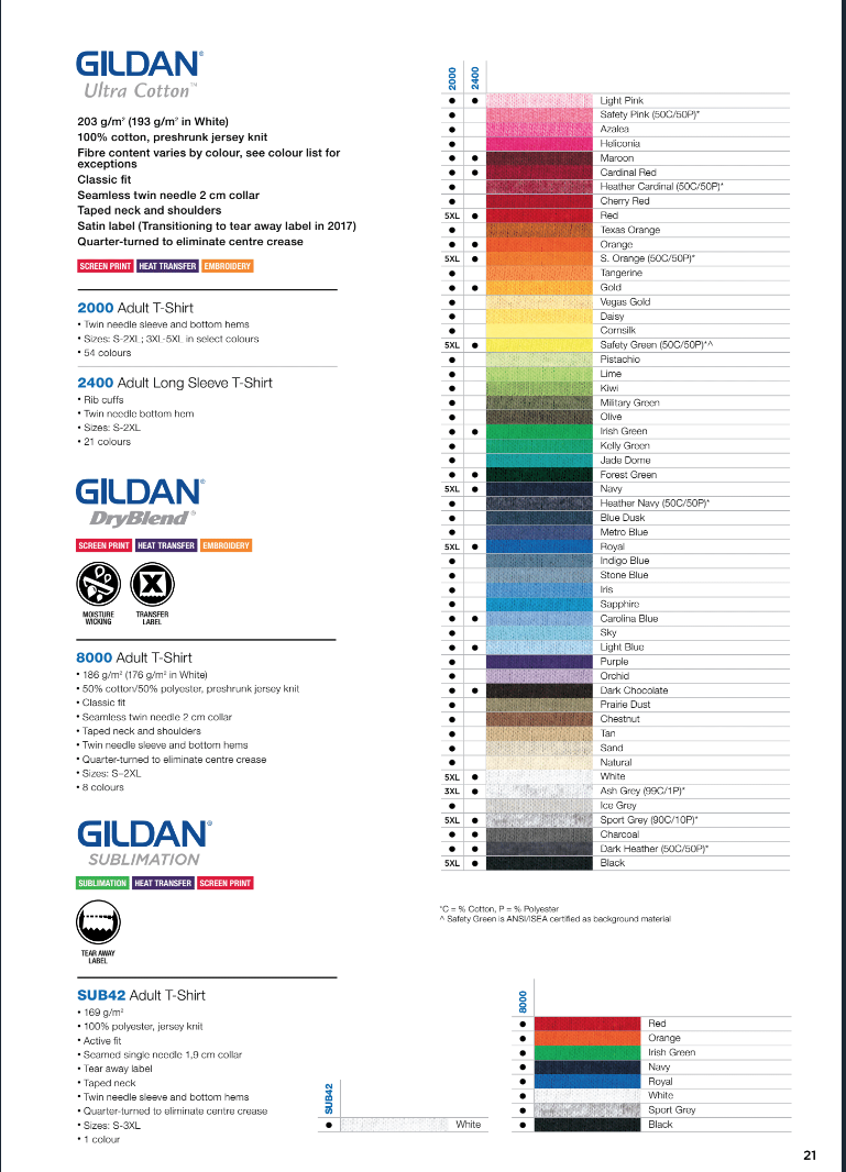 Gildan Colour Chart 2017