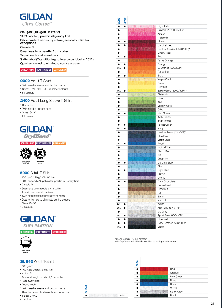 Gildan T Shirt Color Chart 2017