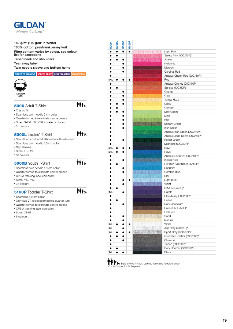 Gildan Colour Chart 2018